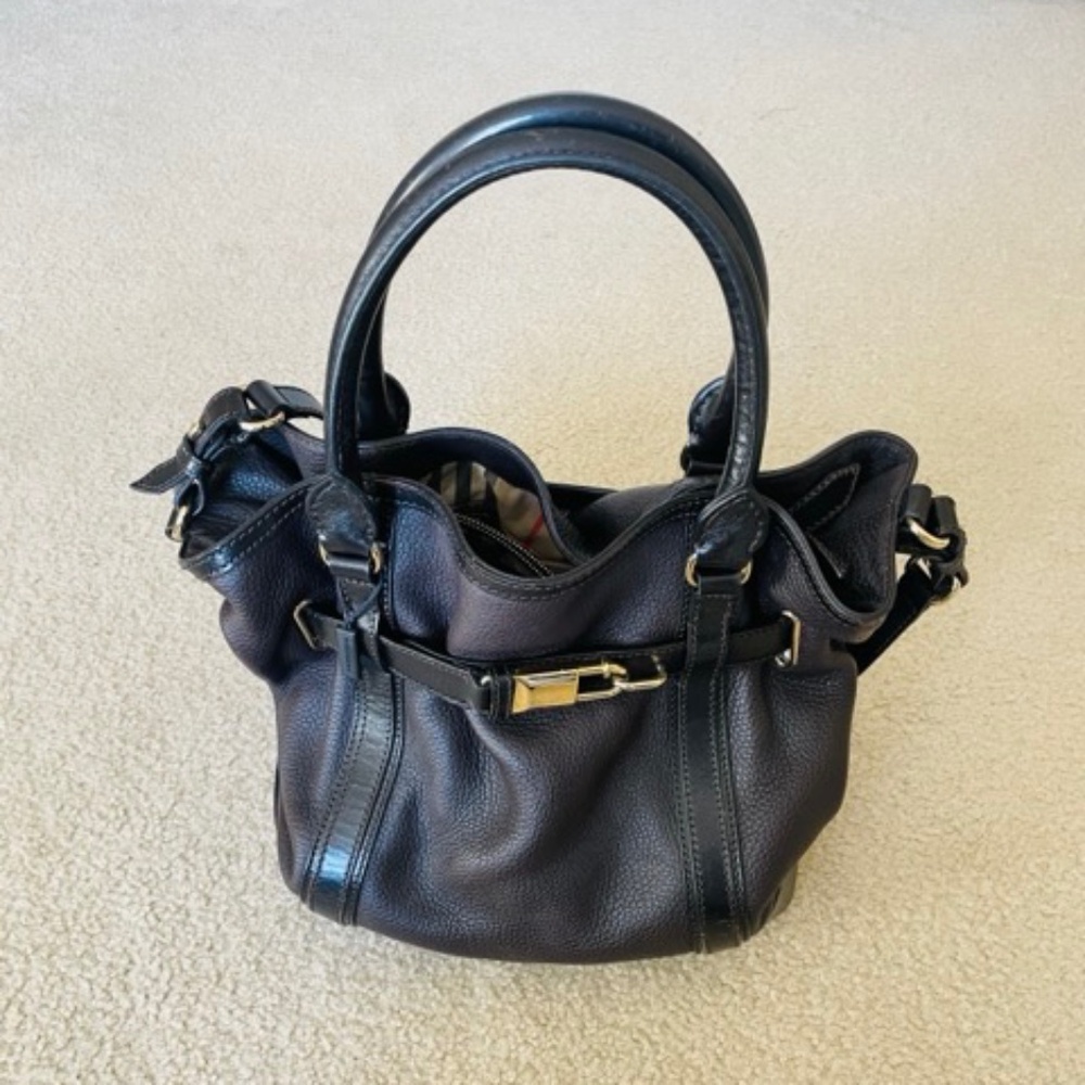 Burberry Dark Brown Leather Tote with Crossbody Strap